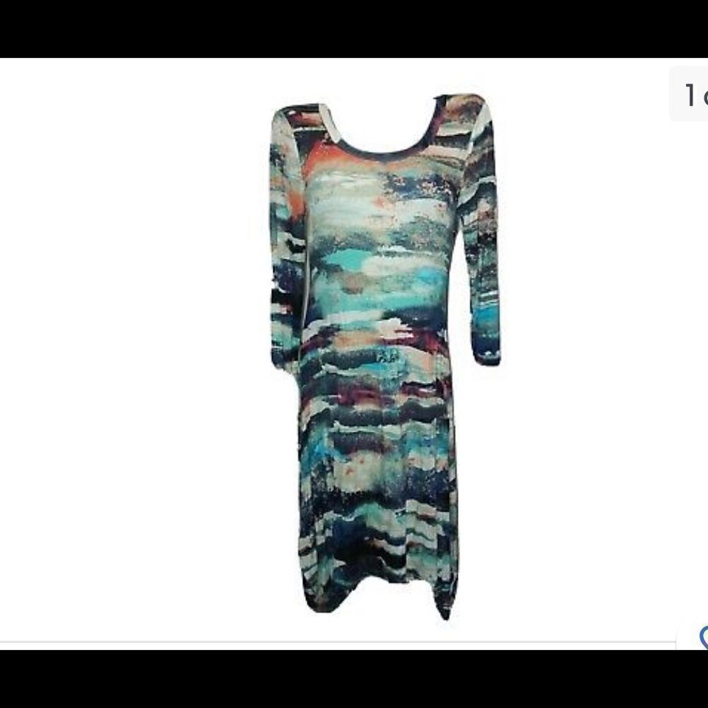NWT Cupio stretch dress multi color abstract design 3/4 sleeve size 2X